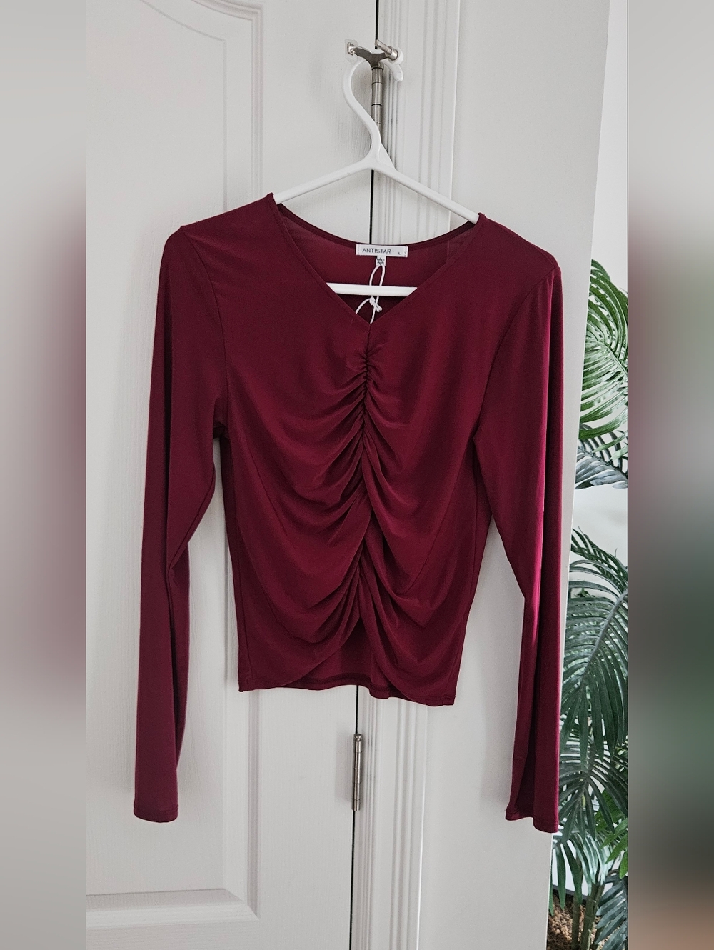 Antistar Wine Ruched Long-Sleeve Tee